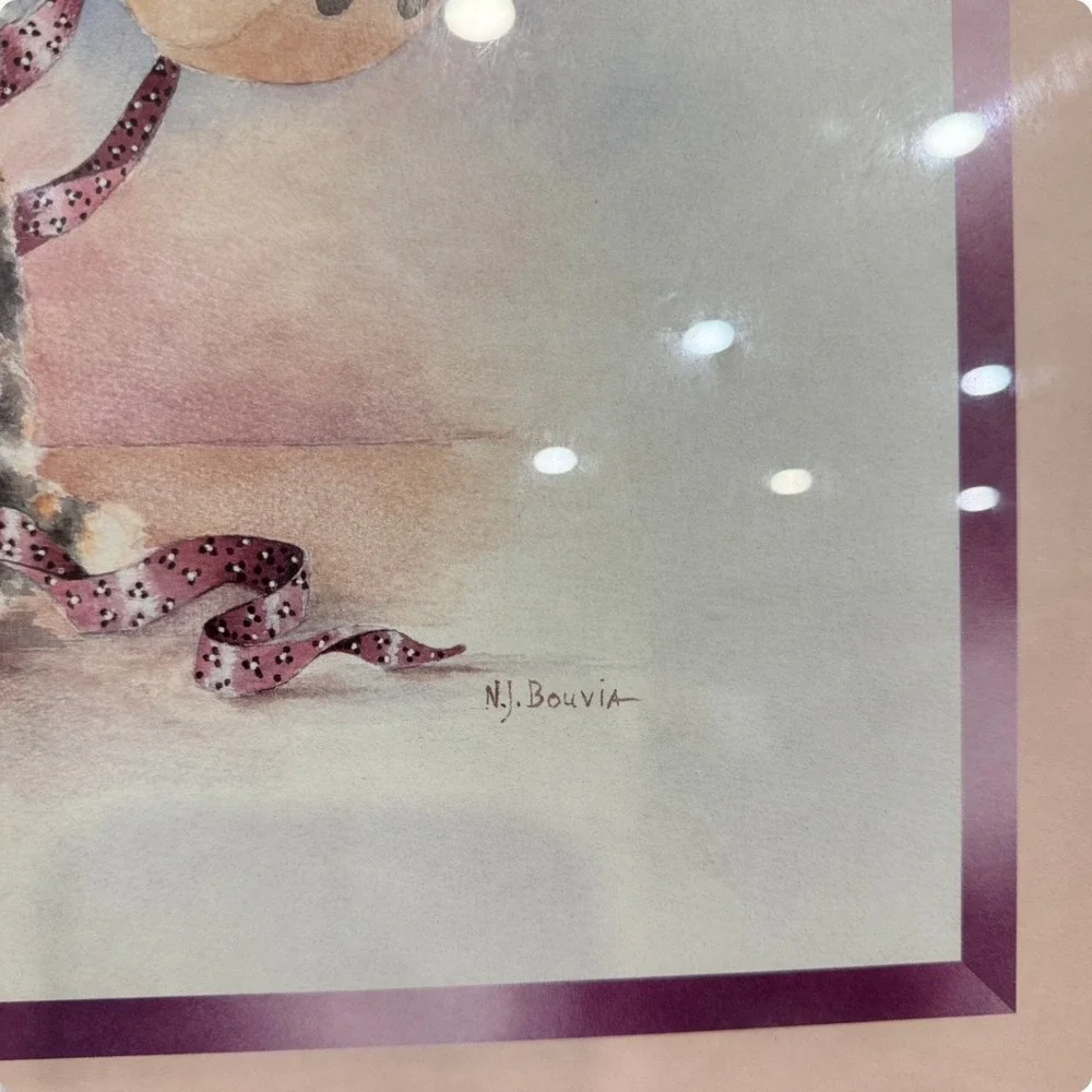 Vtg N.J. Bouvia Framed Kitten & Horse‎ Print 16x20 Nursery Wall Art 1980s Pastel